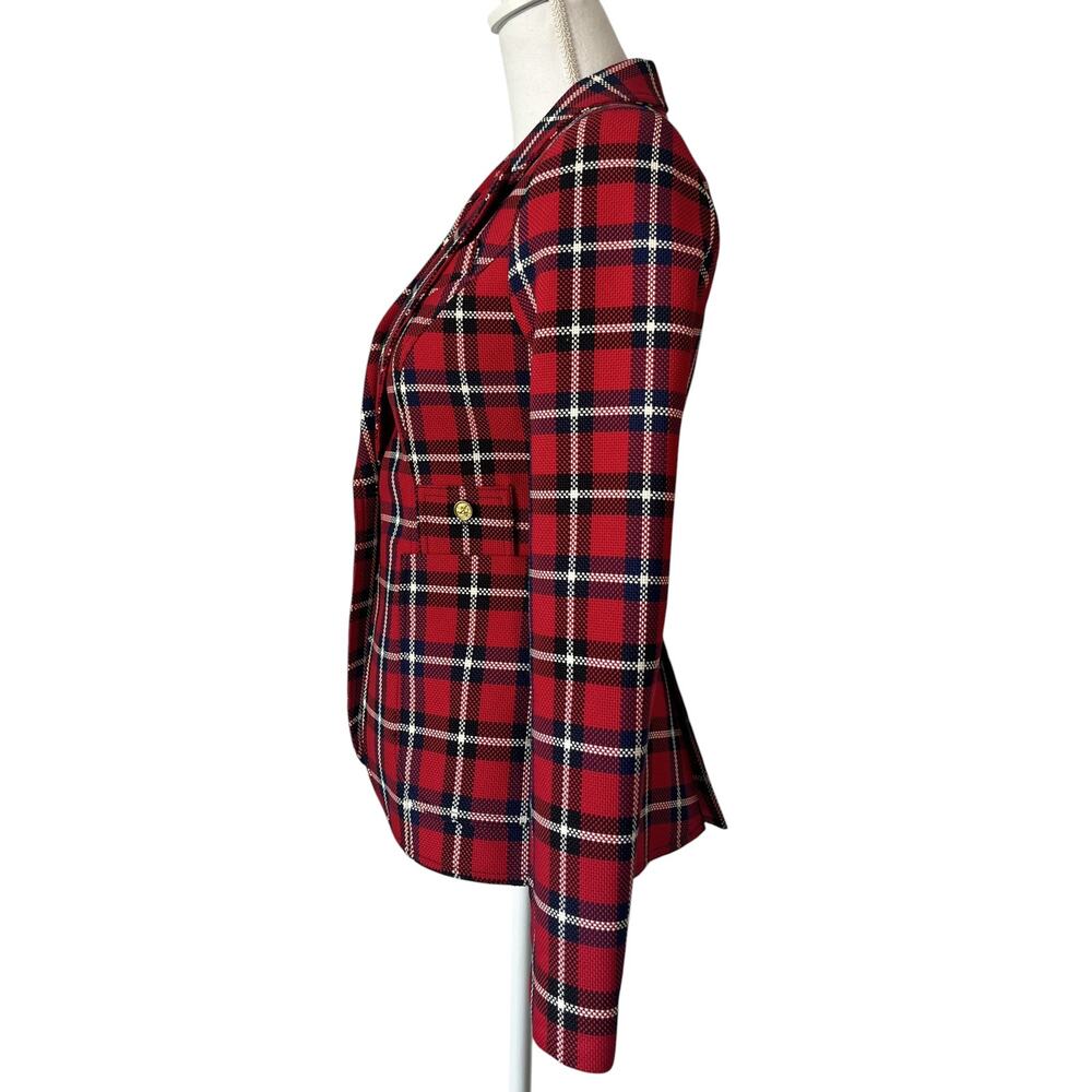 Smythe Patch Pocket Duchess Blazer Red Plaid Gold Button Jacket Size 4 - Picture 7 of 8